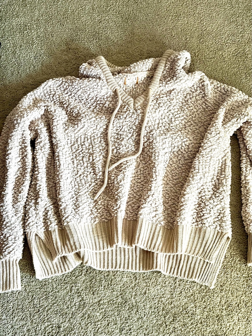 POL Women's Cream Cozy Popcorn Knit Hoodie Sweater